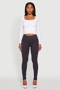 Womens Marled High Waisted Fleece Lined Leggings, Grey,