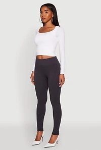 Womens Marled High Waisted Fleece Lined Leggings, Grey, Size L-XL