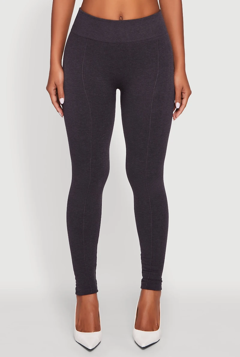 Womens Marled High Waisted Fleece Lined Leggings, Grey, Size L-XL