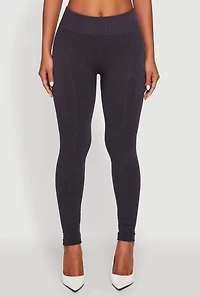Womens Marled High Waisted Fleece Lined Leggings, Grey, Size L-XL