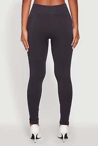 Womens Marled High Waisted Fleece Lined Leggings, Grey, Size L-XL