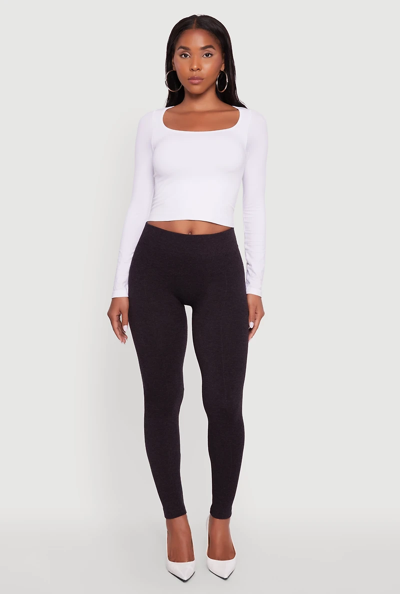 Womens Marled High Waisted Fleece Lined Leggings, Brown, Size L-XL