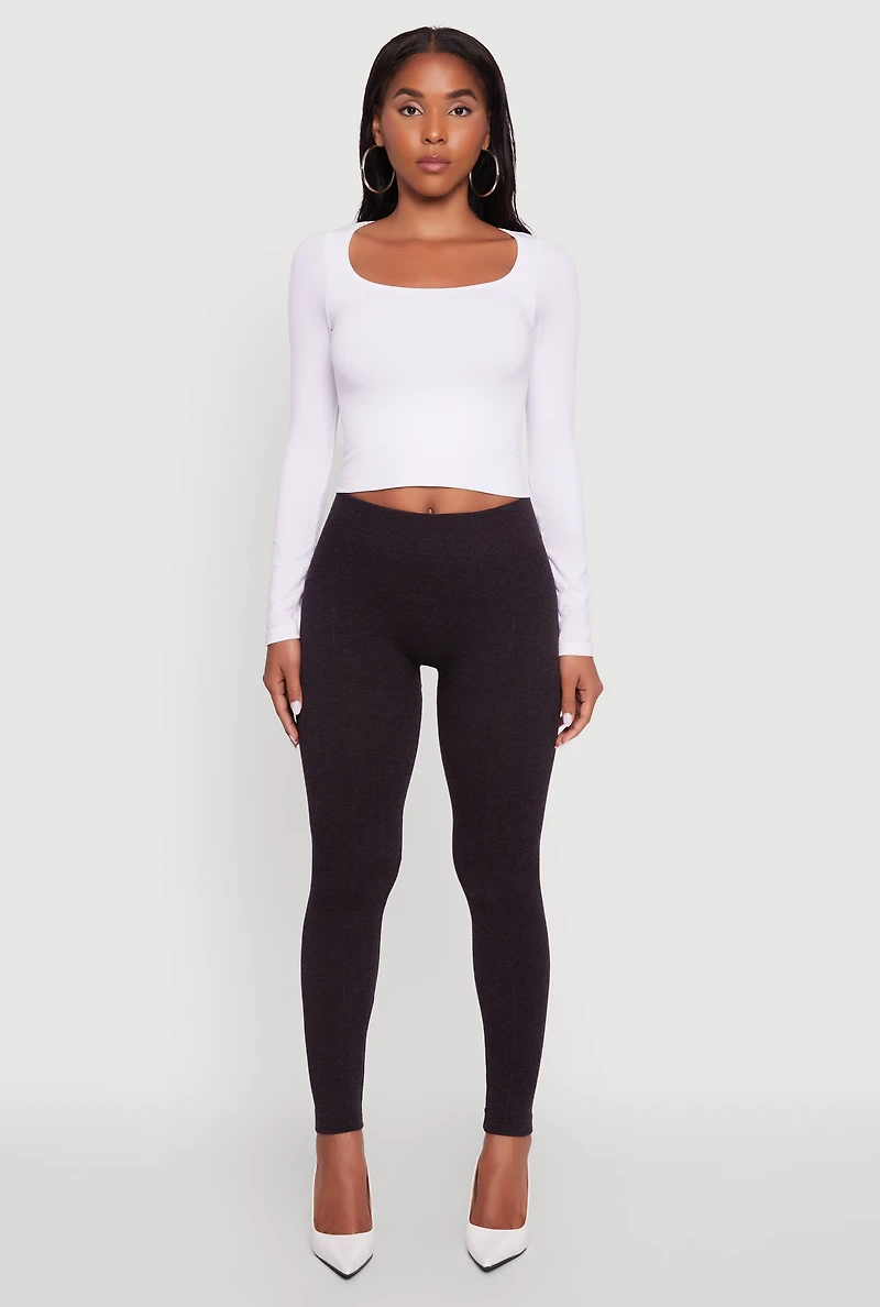 Womens Marled High Waisted Fleece Lined Leggings, Brown, Size L-XL