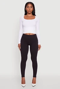 Womens Marled High Waisted Fleece Lined Leggings, Brown, Size L-XL