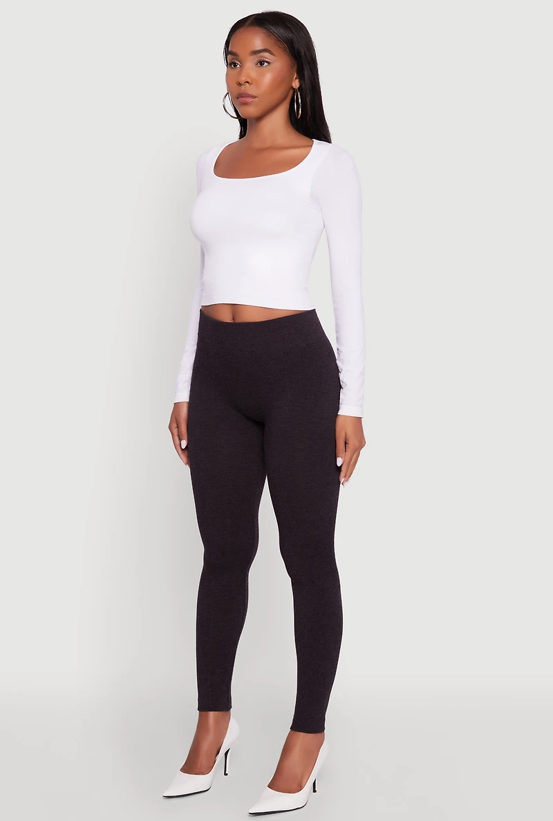 Womens Marled High Waisted Fleece Lined Leggings, Brown, Size L-XL