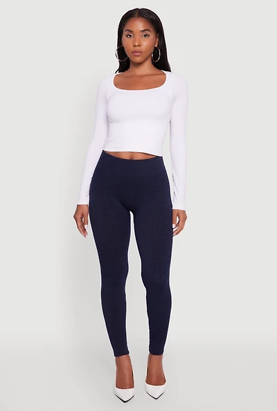 Womens Marled High Waisted Fleece Lined Leggings, Blue, Size L-XL