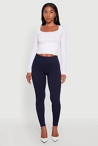 Womens Marled High Waisted Fleece Lined Leggings, Blue, Size L-XL