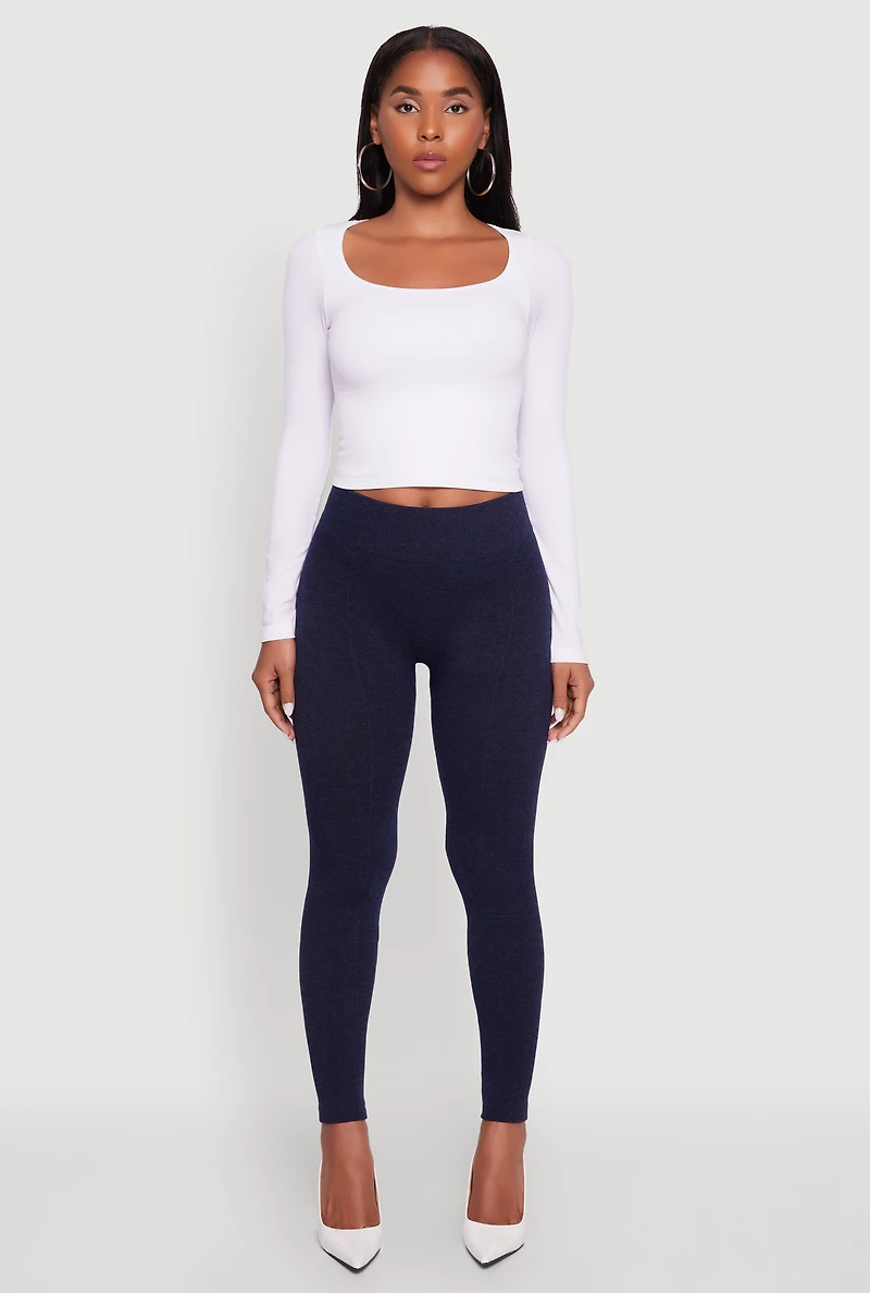Womens Marled High Waisted Fleece Lined Leggings, Blue, Size L-XL