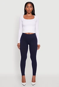 Womens Marled High Waisted Fleece Lined Leggings, Blue, Size L-XL