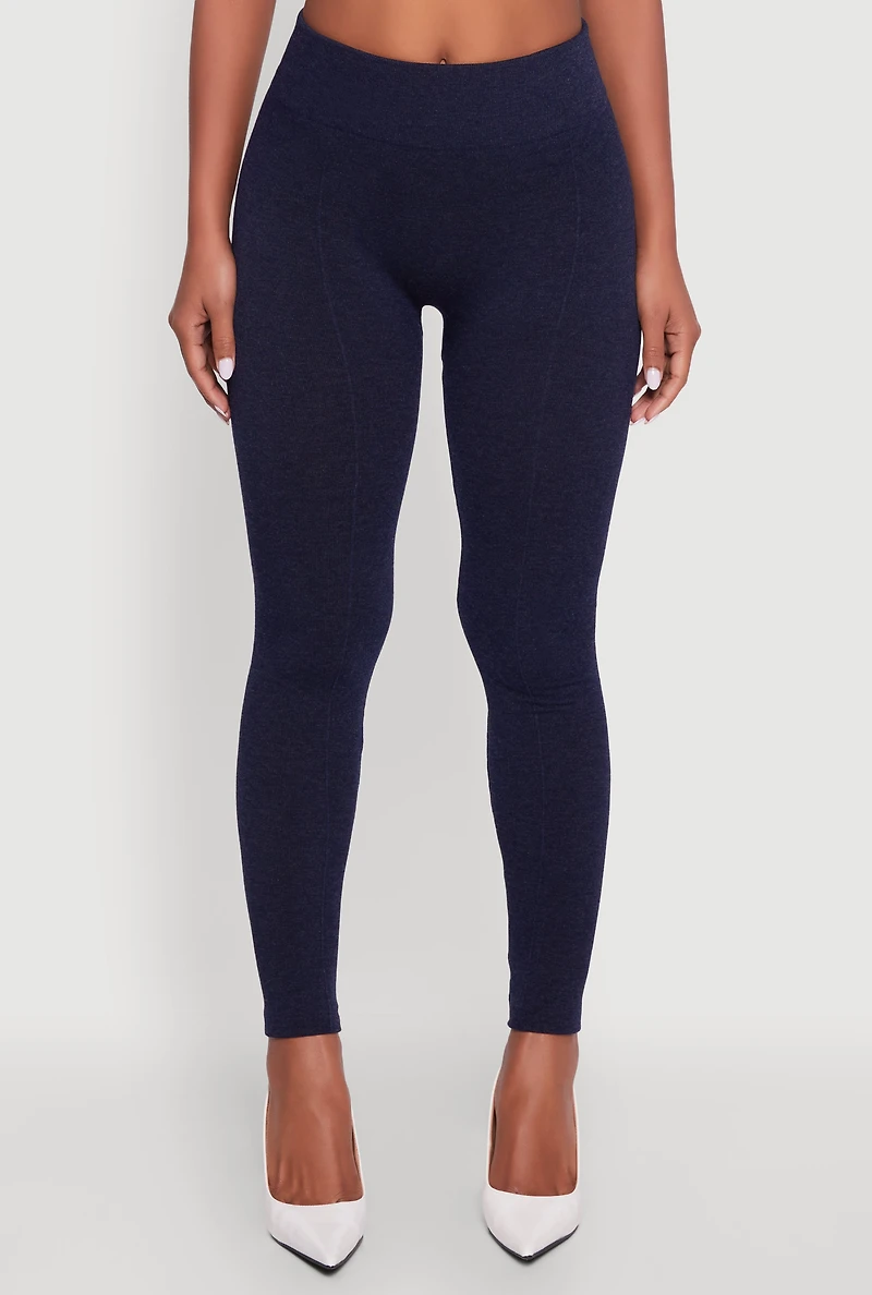 Womens Marled High Waisted Fleece Lined Leggings, Blue, Size L-XL