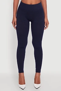 Womens Marled High Waisted Fleece Lined Leggings, Blue, Size L-XL