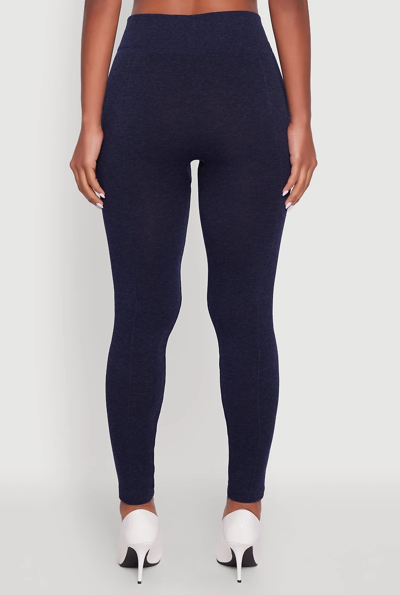 Womens Marled High Waisted Fleece Lined Leggings, Blue, Size L-XL