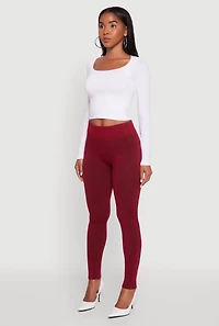 Womens Marled High Waisted Fleece Lined Leggings, Burgundy, Size S-M