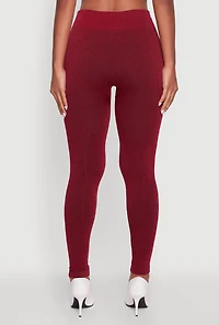 Womens Marled High Waisted Fleece Lined Leggings, Burgundy, Size L-XL
