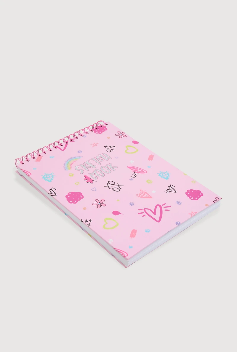 Printed Spiral Sketchbook with Gel Pens, Pink