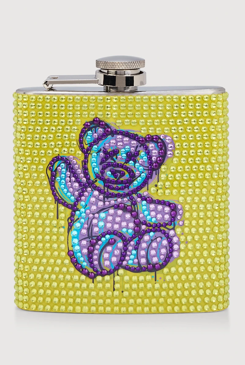 Rhinestone Graffiti Bear Flask, Yellow