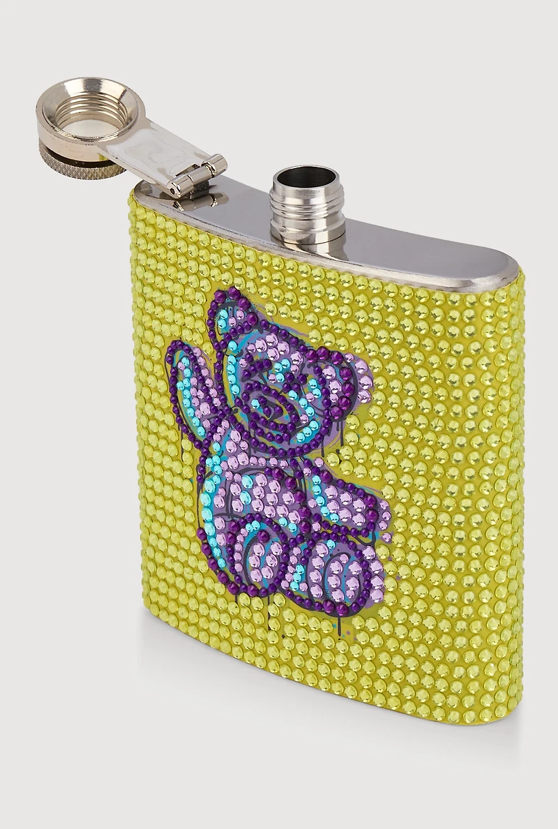 Rhinestone Graffiti Bear Flask, Yellow
