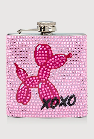 Rhinestone Balloon Dog XOXO Graphic Flask