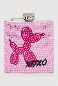 Rhinestone Balloon Dog XOXO Graphic Flask
