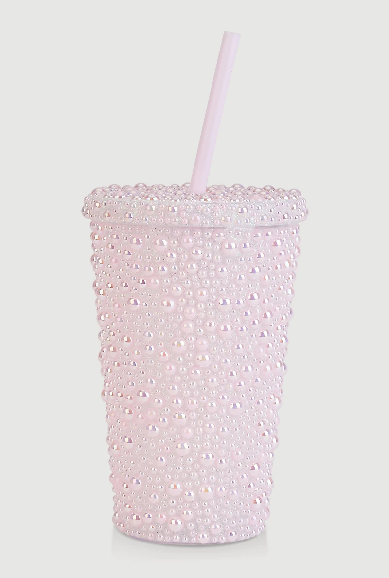 Faux Pearl Studded Tumbler and Straw