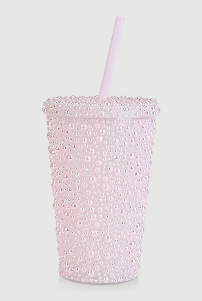 Faux Pearl Studded Tumbler and Straw