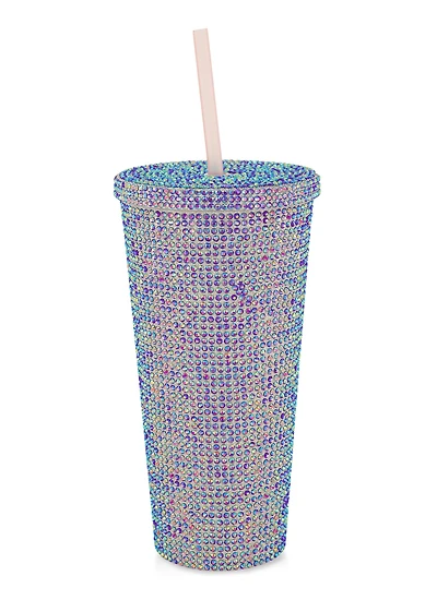 Iridescent Rhinestone 22oz Tumbler, Purple