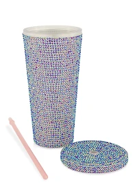 Iridescent Rhinestone 22oz Tumbler, Purple