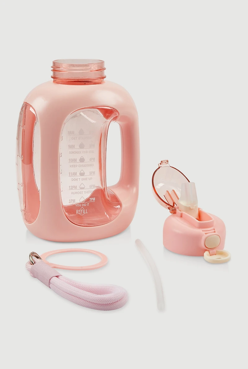 Motivational Flip Straw Water Bottle, Pink