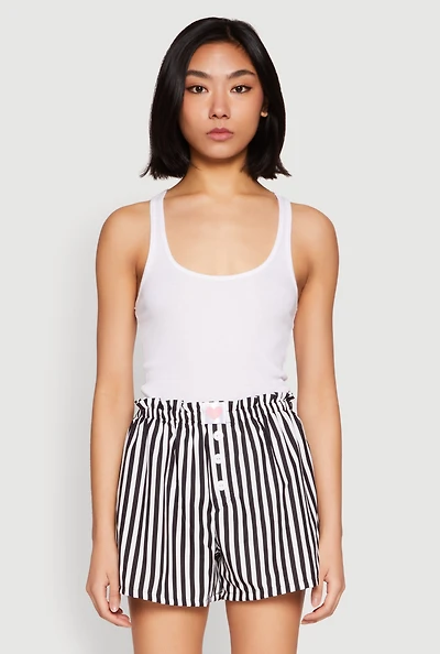 Womens Heart Detail Striped Pajama Shorts,