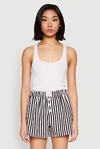 Heart Detail Striped Pajama Shorts