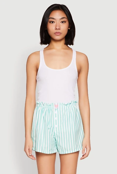 Womens Heart Detail Striped Pajama Shorts,