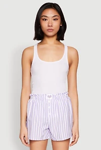 Heart Detail Striped Pajama Shorts