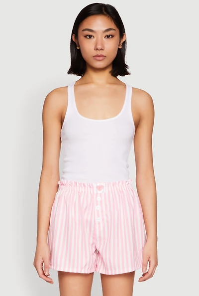 Womens Heart Detail Striped Pajama Shorts, Pink, Size M