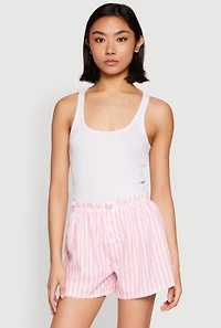 Womens Heart Detail Striped Pajama Shorts, Pink, Size L