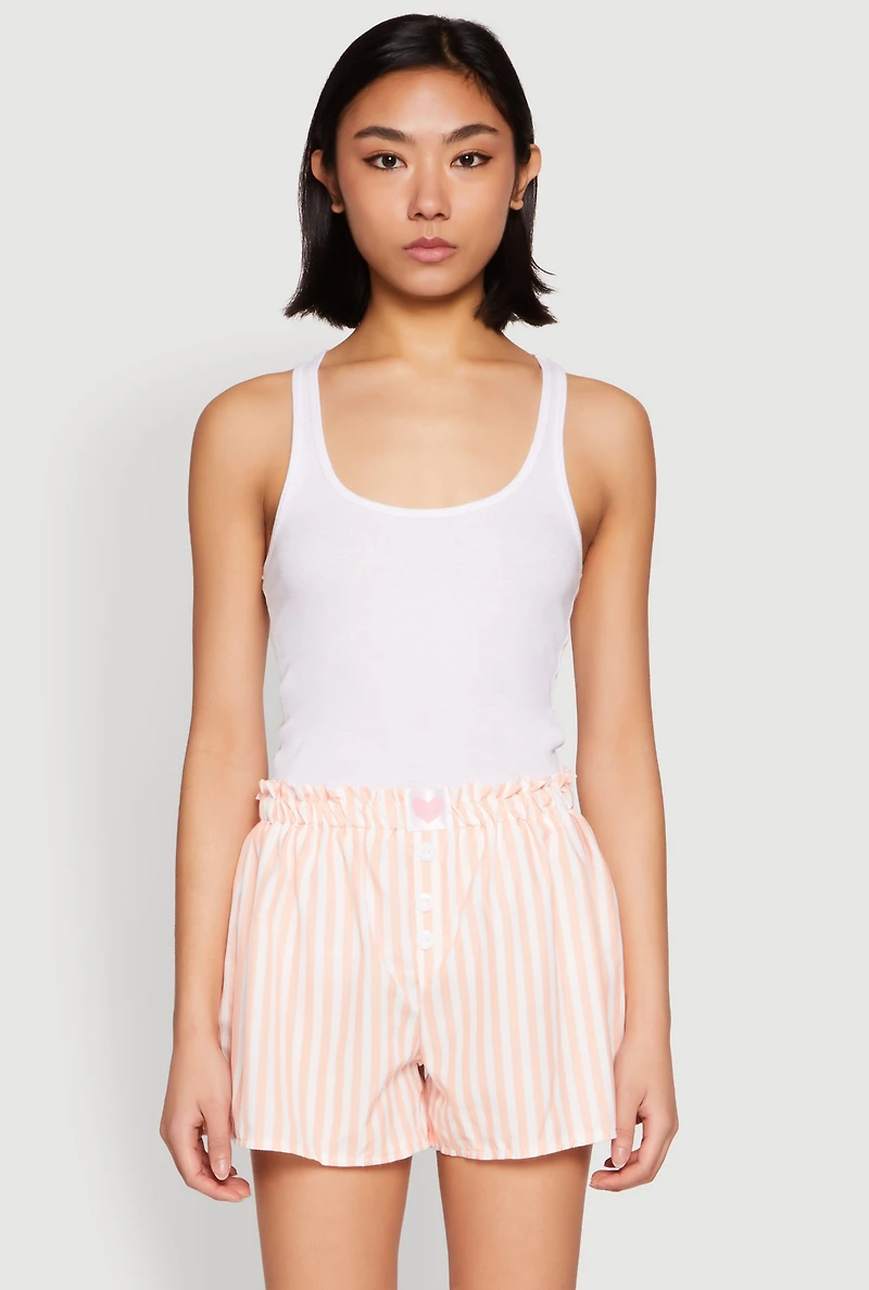Womens Heart Detail Striped Pajama Shorts,