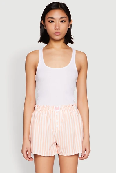 Womens Heart Detail Striped Pajama Shorts,