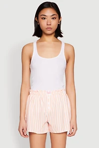 Womens Heart Detail Striped Pajama Shorts,