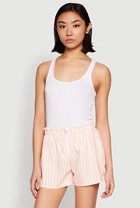 Womens Heart Detail Striped Pajama Shorts,