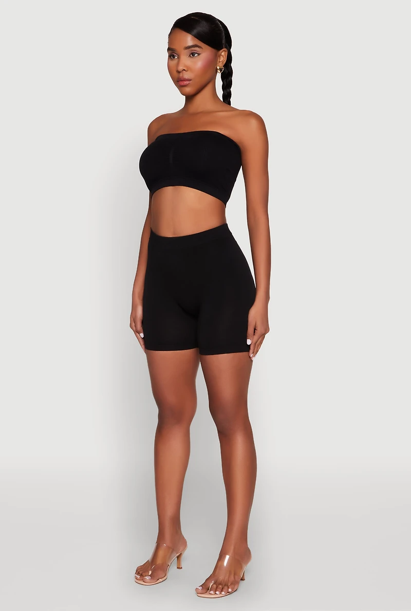 Womens Seamless Shorts, Black, Size L-XL