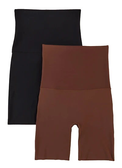 Womens Snatched High Waist Biker Shorts 2 Pack, Brown, Size M