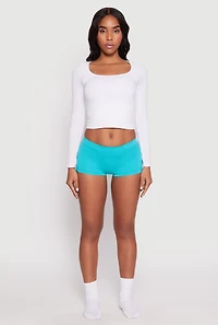 Womens Ribbed Knit Seamless Boyshort Panty, Blue, Size S
