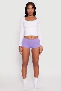 Womens Ribbed Knit Seamless Boyshort Panty, Purple, Size L