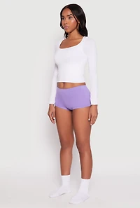 Womens Ribbed Knit Seamless Boyshort Panty, Purple, Size L