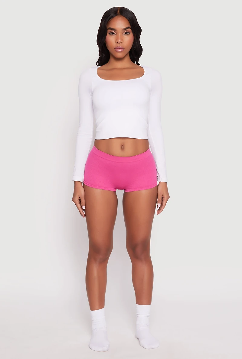 Womens Ribbed Knit Seamless Boyshort Panty, Pink, Size XL