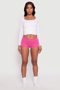 Womens Ribbed Knit Seamless Boyshort Panty, Pink, Size L