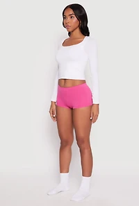 Womens Ribbed Knit Seamless Boyshort Panty, Pink, Size XL