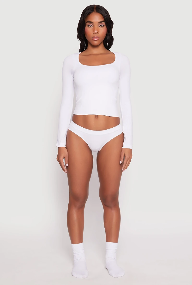 Womens Seamless Rib Knit Bikini Panty, White,