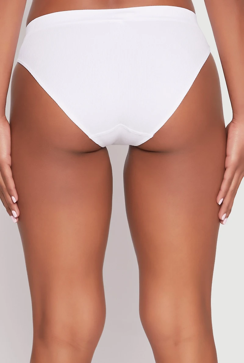 Womens Seamless Rib Knit Bikini Panty, White, Size M
