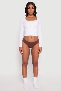 Womens Seamless Ribbed Thong, Brown, Size L