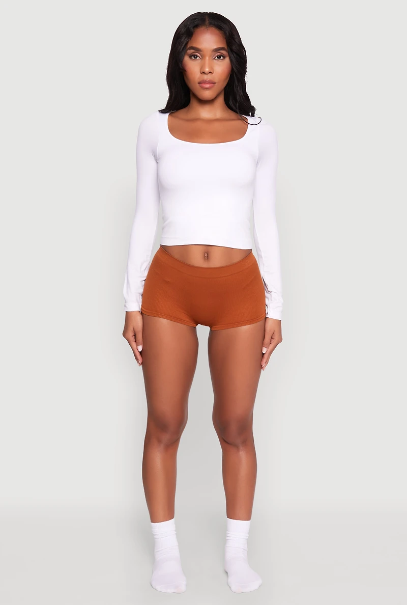 Seamless Ribbed Knit Solid Boyshort Panty